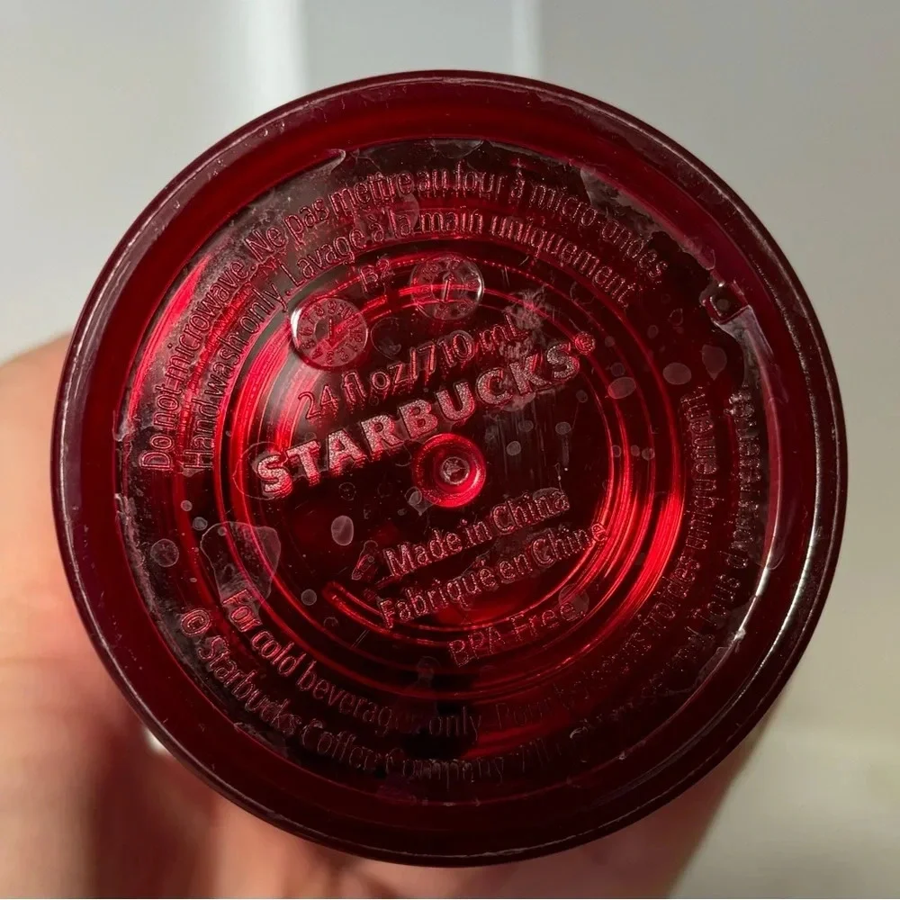 STARBUCKS Rare Red Flower & Teal Lid Straw Tumbler 24oz Excellent Condition‎